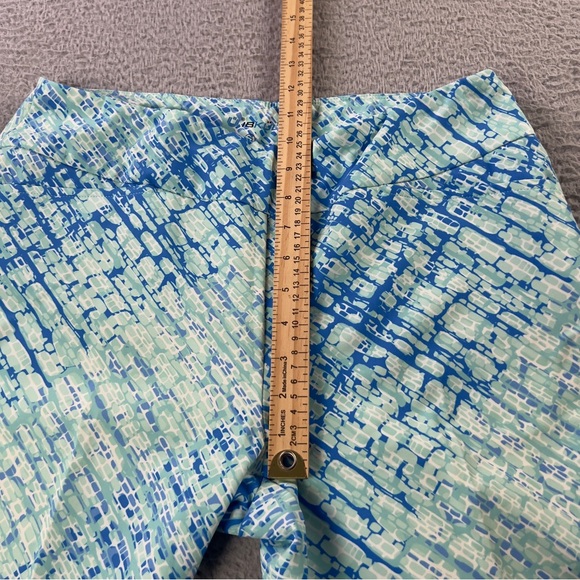 IBKUL Pants Womens 10 Blue Green Printed Activewear Cropped Pull On Preppy - Picture 7 of 10